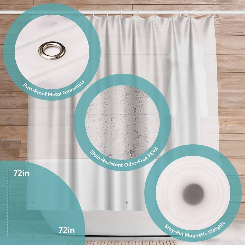 PEVA Shower Curtain Liner, 72"x72", Heavy Duty, Rustproof Grommets ...